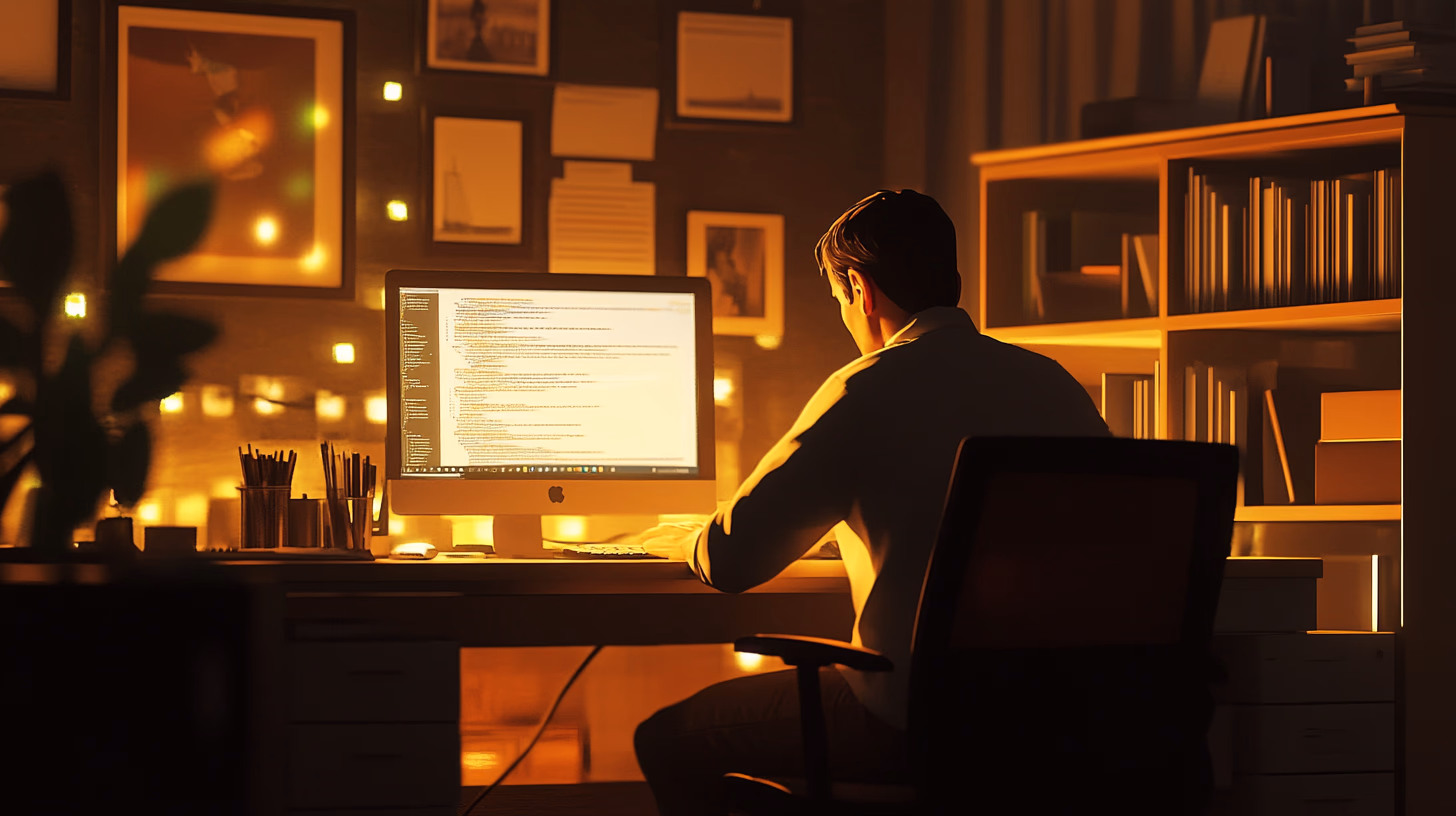 A man sitting at a desk thinking of his next move